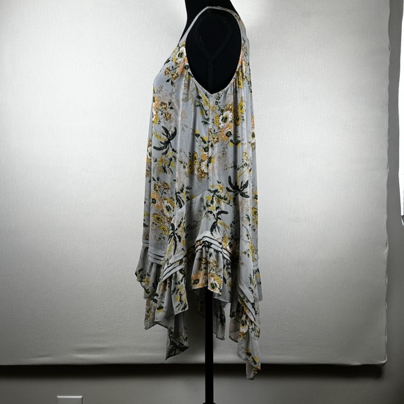 Anthro Maeve Magda Gray Floral Flowy Ruffle Sleeveless Tunic Top Small - Picture 3 of 7